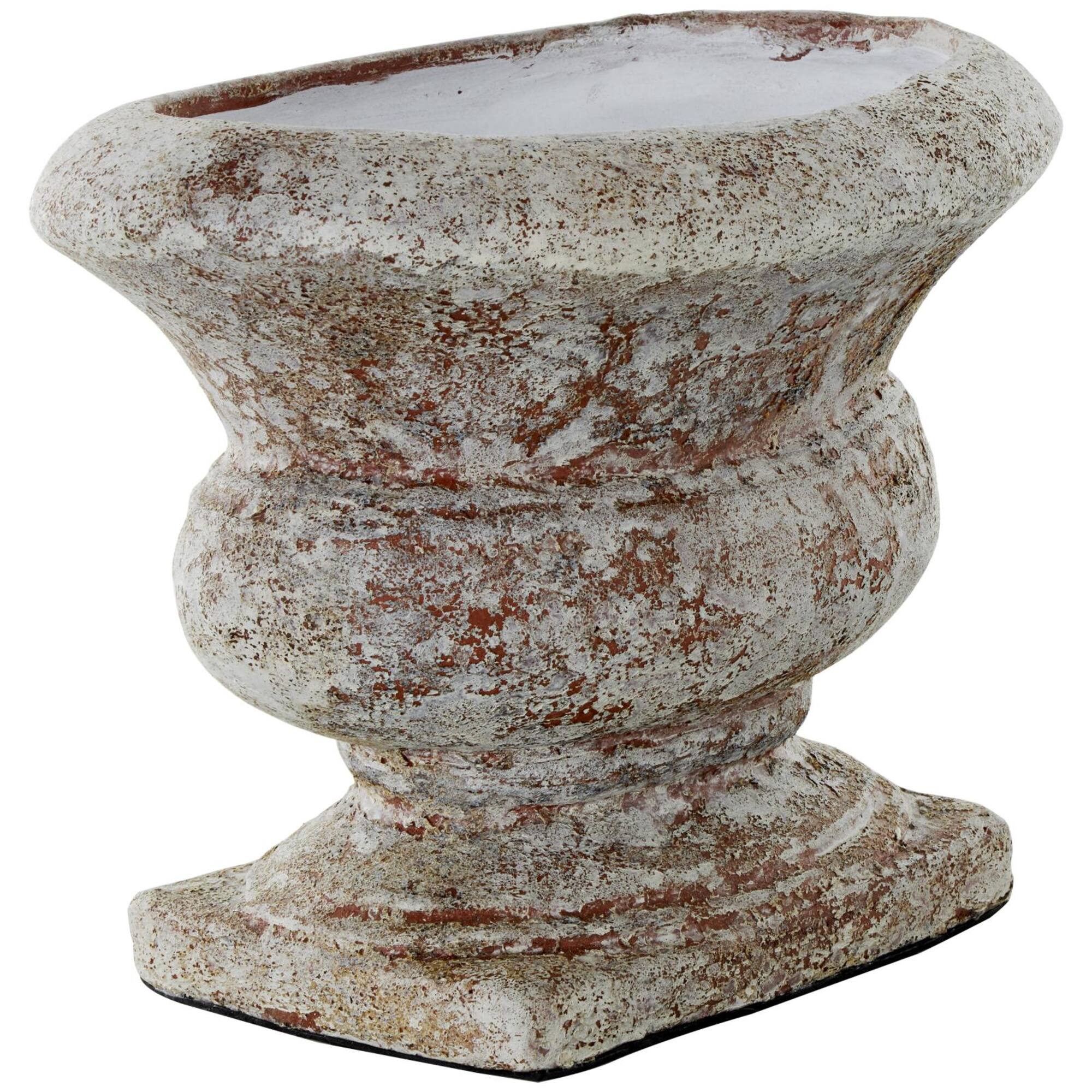 10.5" Brown Ceramic Antique Style Textured Wide Vase with Copper Accents